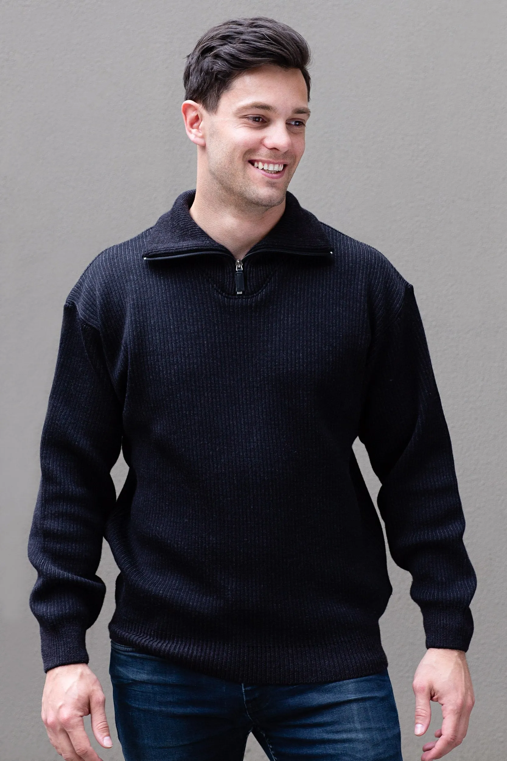Merino Half Zip Open Collar - Charcoal