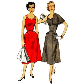 PDF - 1950s Sewing Pattern, Dress and  Detachable Cape - Bust: 40” (101cm) - Download