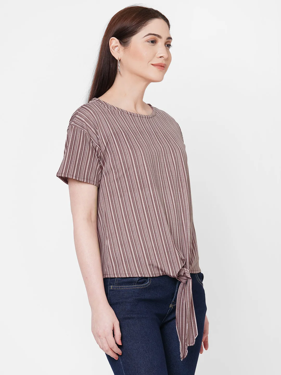 Purple Stripes Top With Front Knot