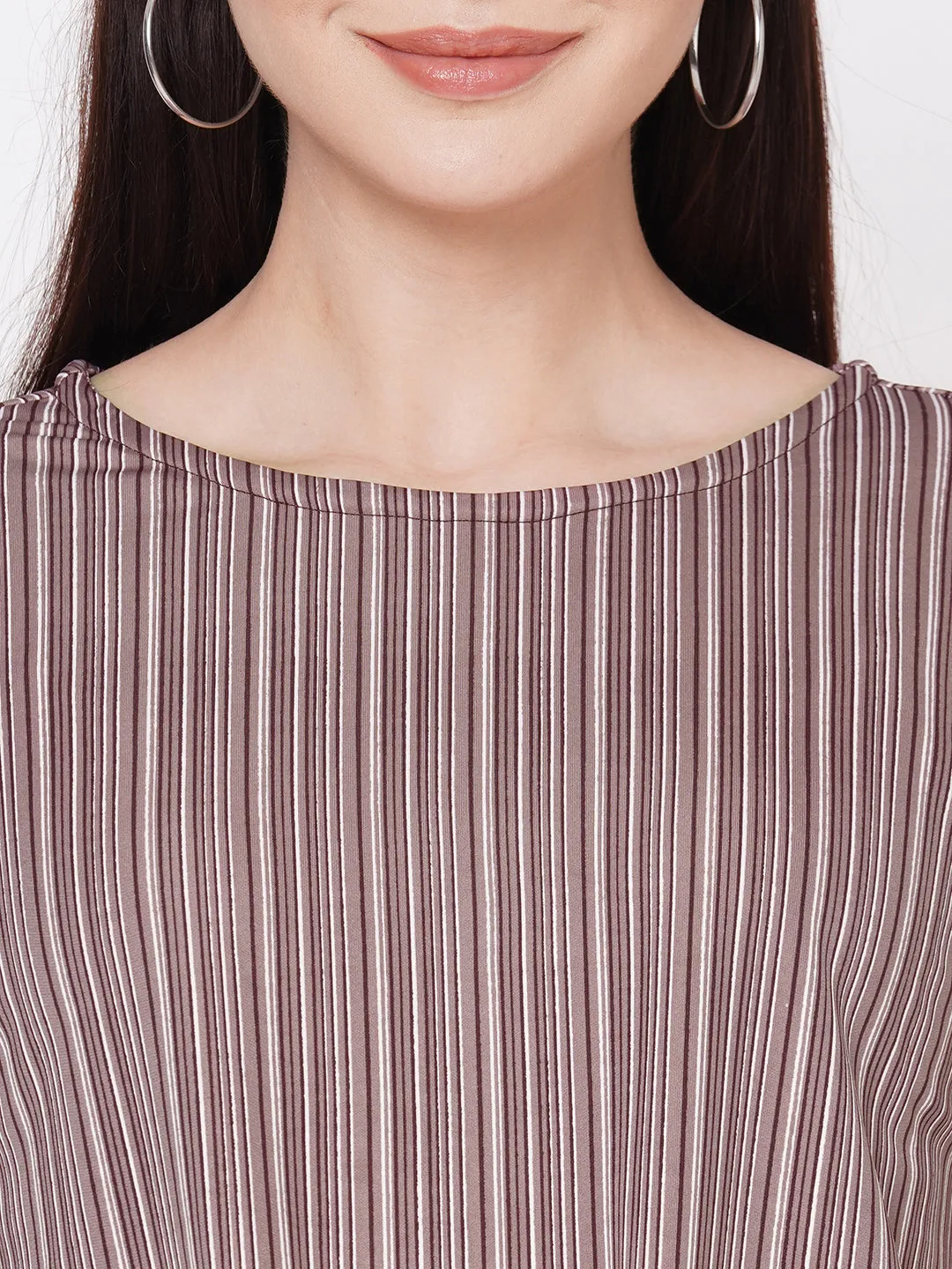Purple Stripes Top With Front Knot