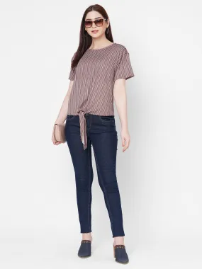 Purple Stripes Top With Front Knot