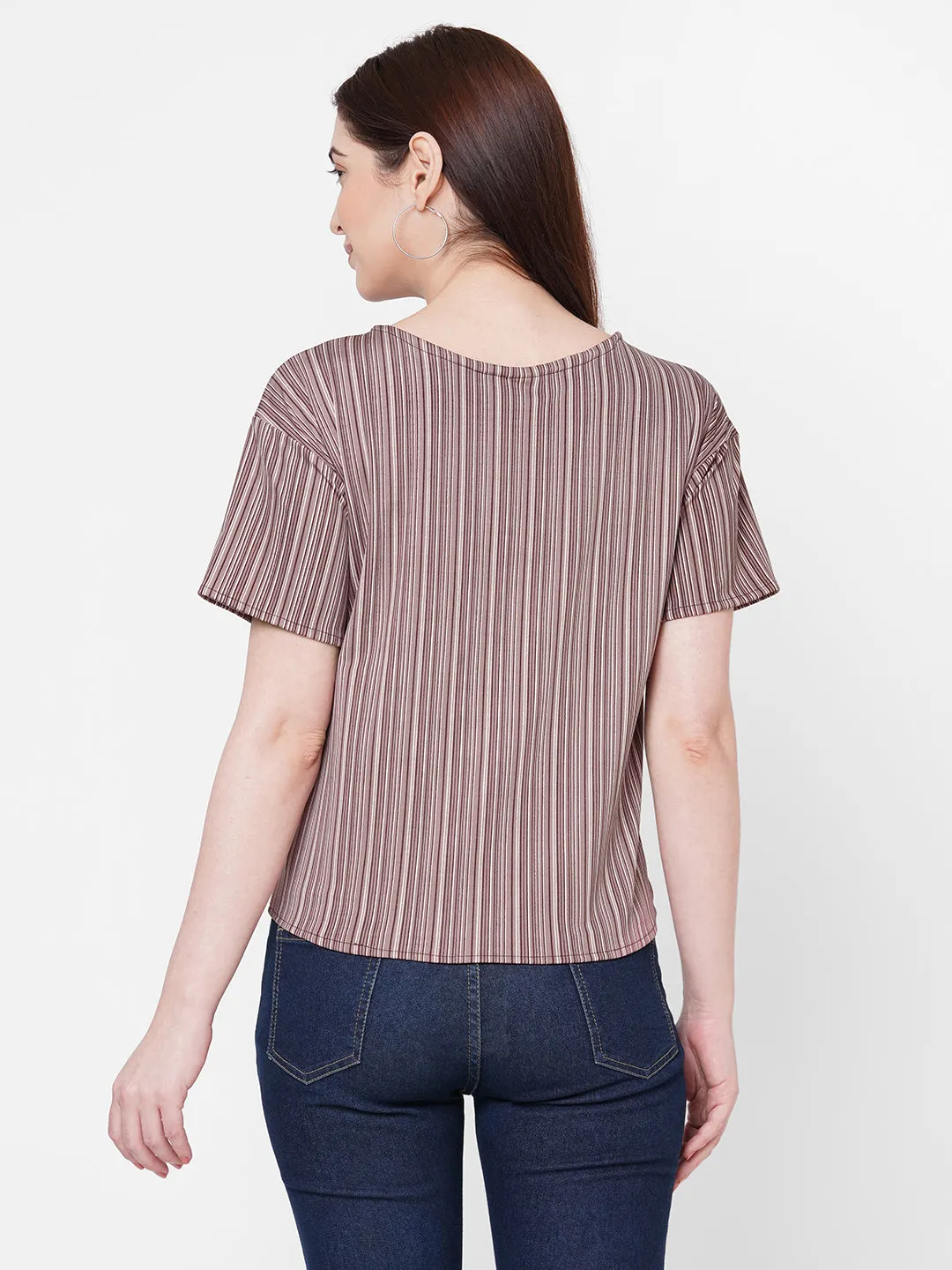 Purple Stripes Top With Front Knot