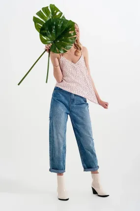 Relaxed Fit Side Rip Jeans In Mid Blue