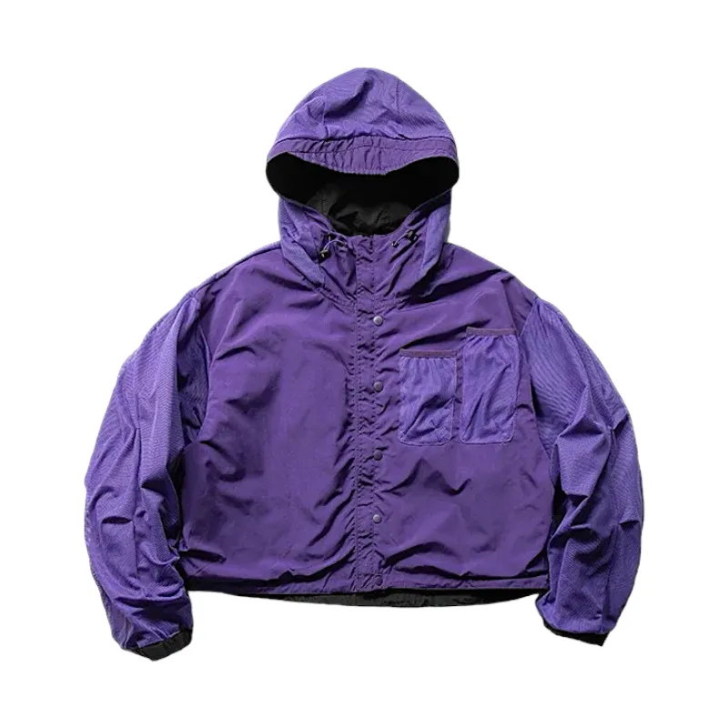 Reversible cropped windbreaker with oversized pockets