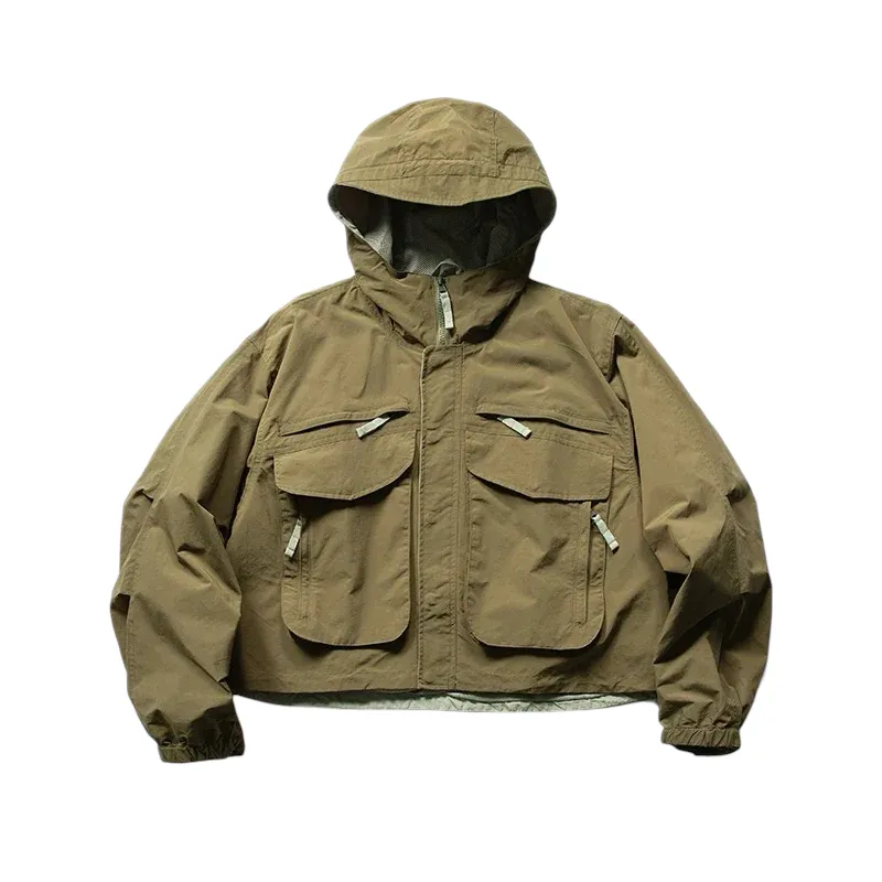 Reversible cropped windbreaker with oversized pockets