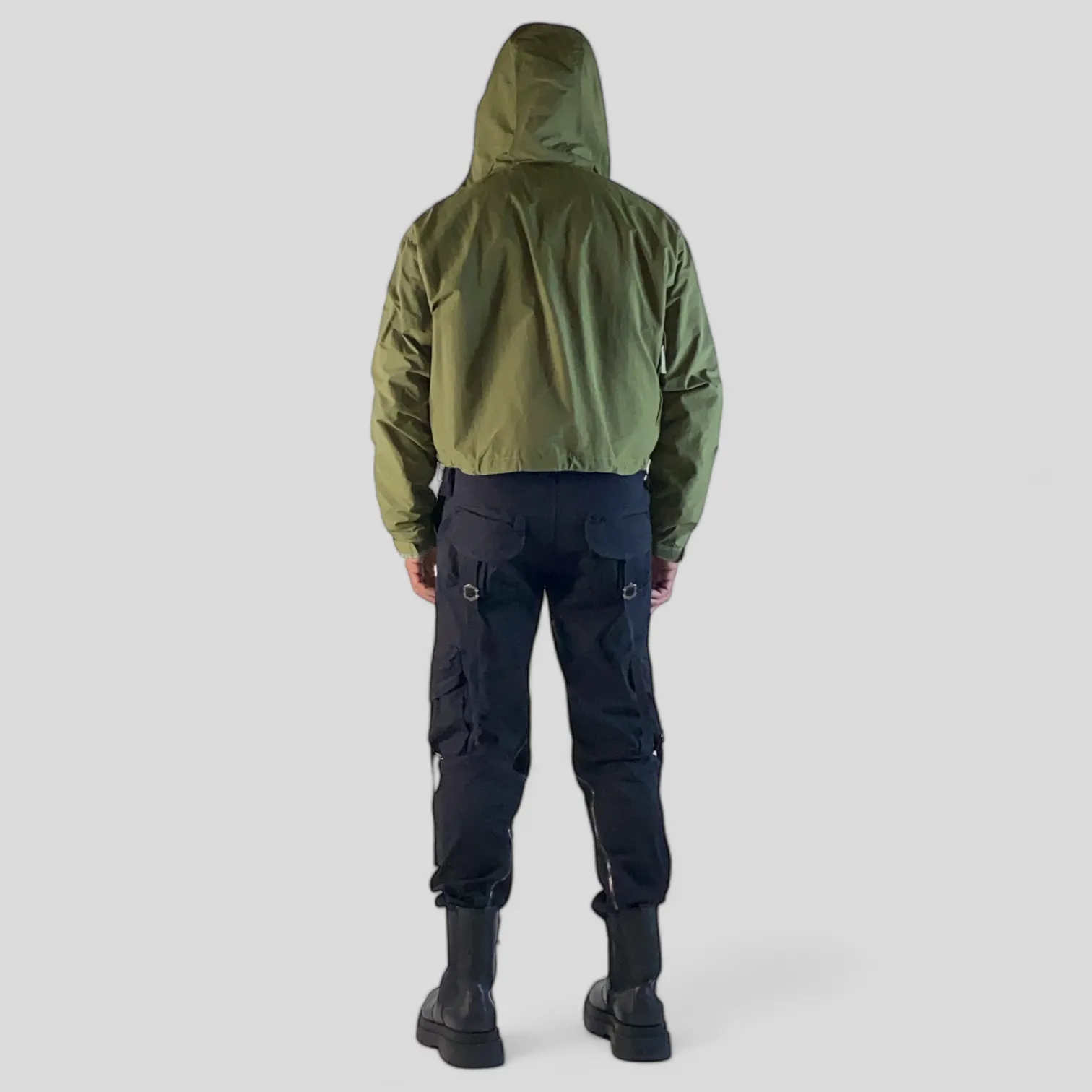 Reversible cropped windbreaker with oversized pockets