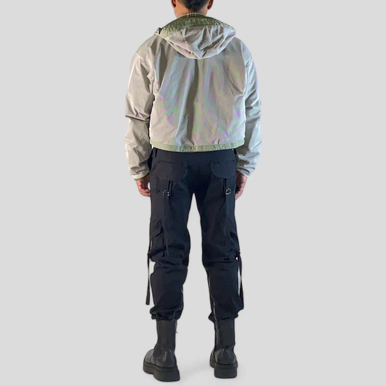 Reversible cropped windbreaker with oversized pockets