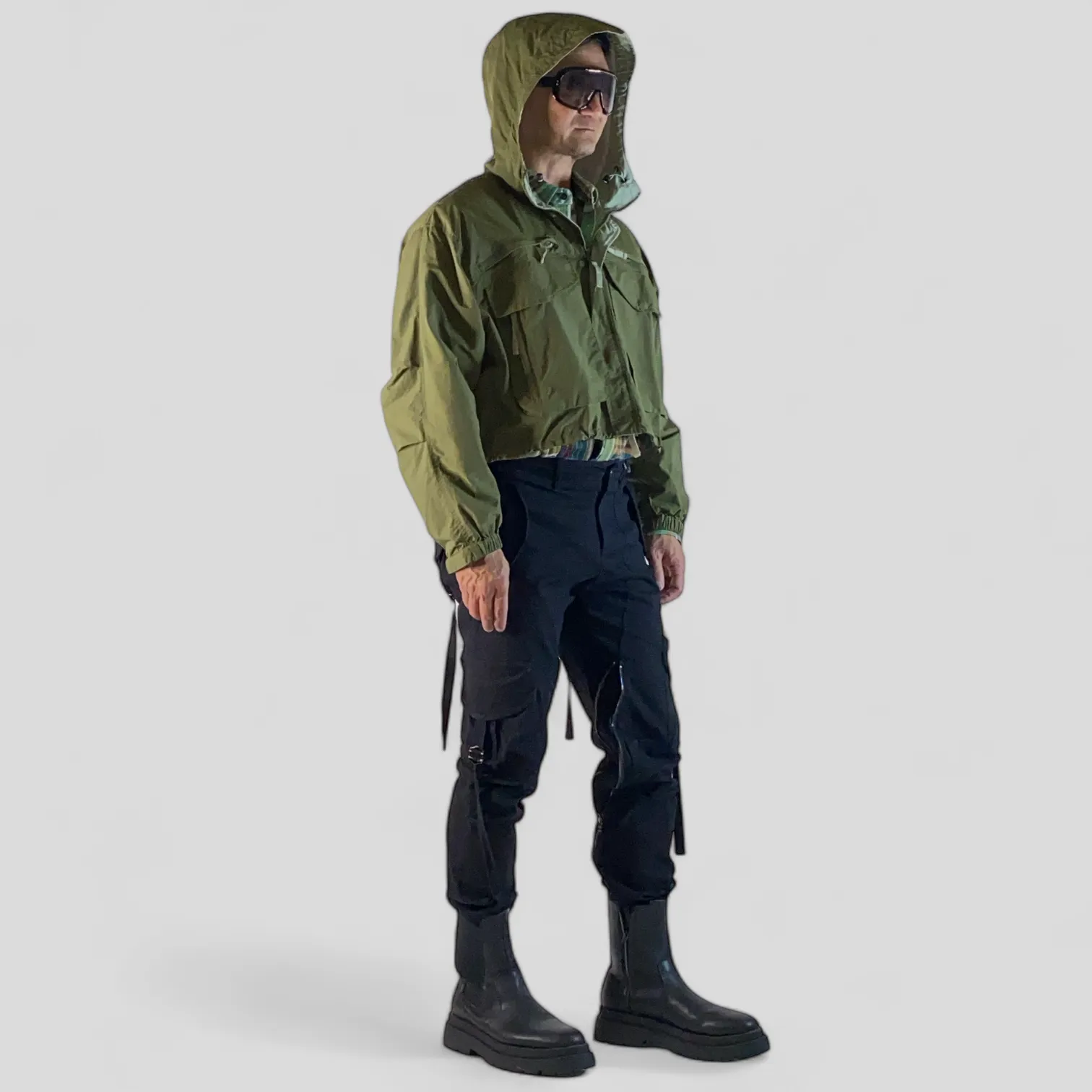 Reversible cropped windbreaker with oversized pockets