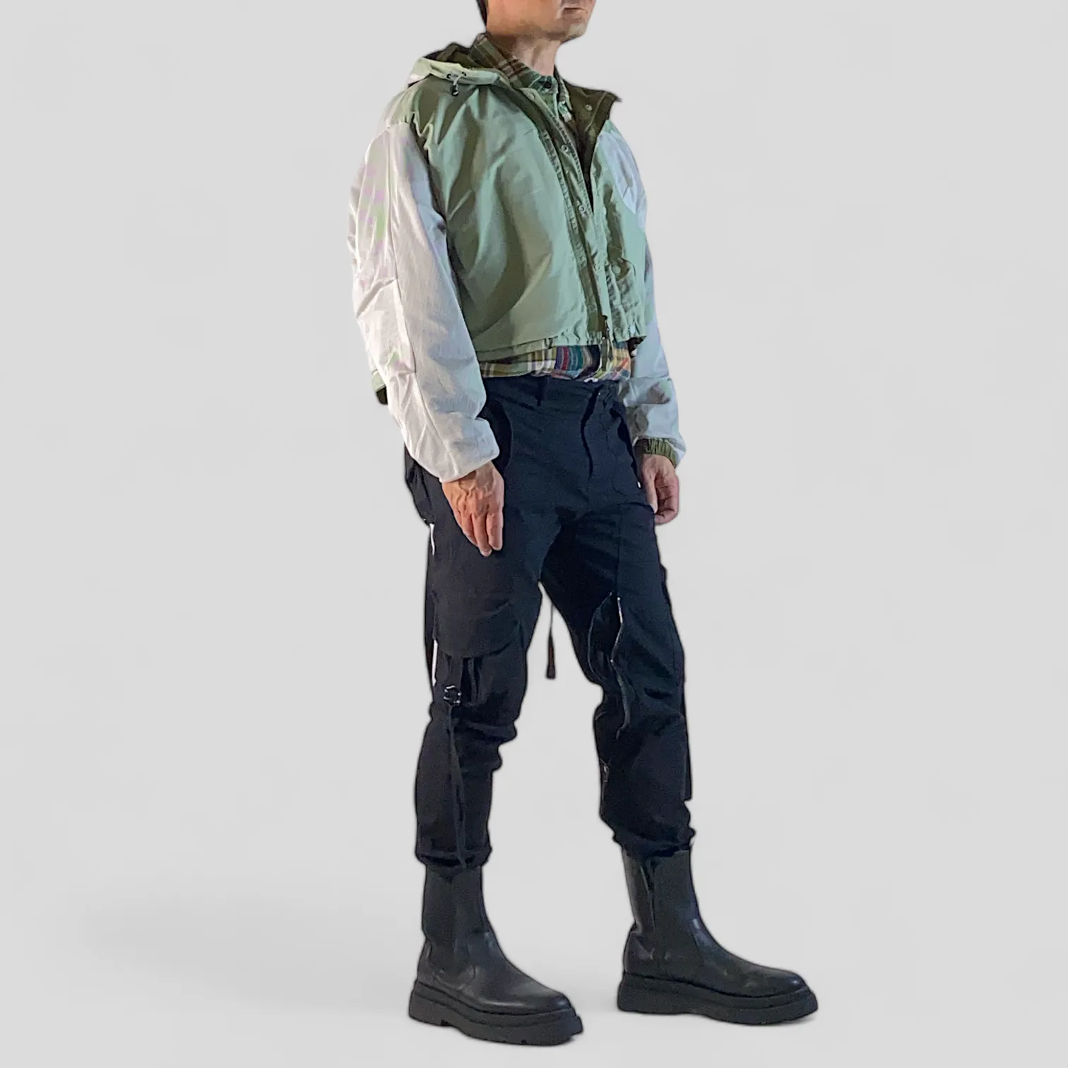 Reversible cropped windbreaker with oversized pockets