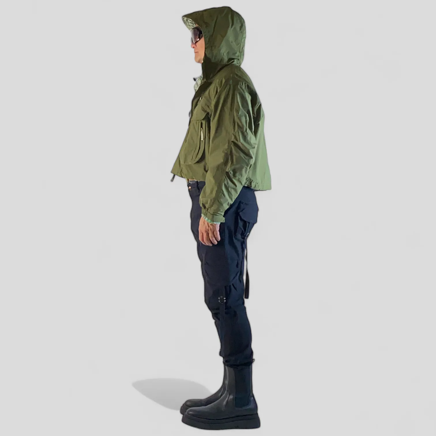 Reversible cropped windbreaker with oversized pockets