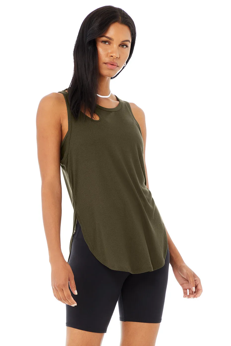 Ribbed Peak Tank - Dark Olive