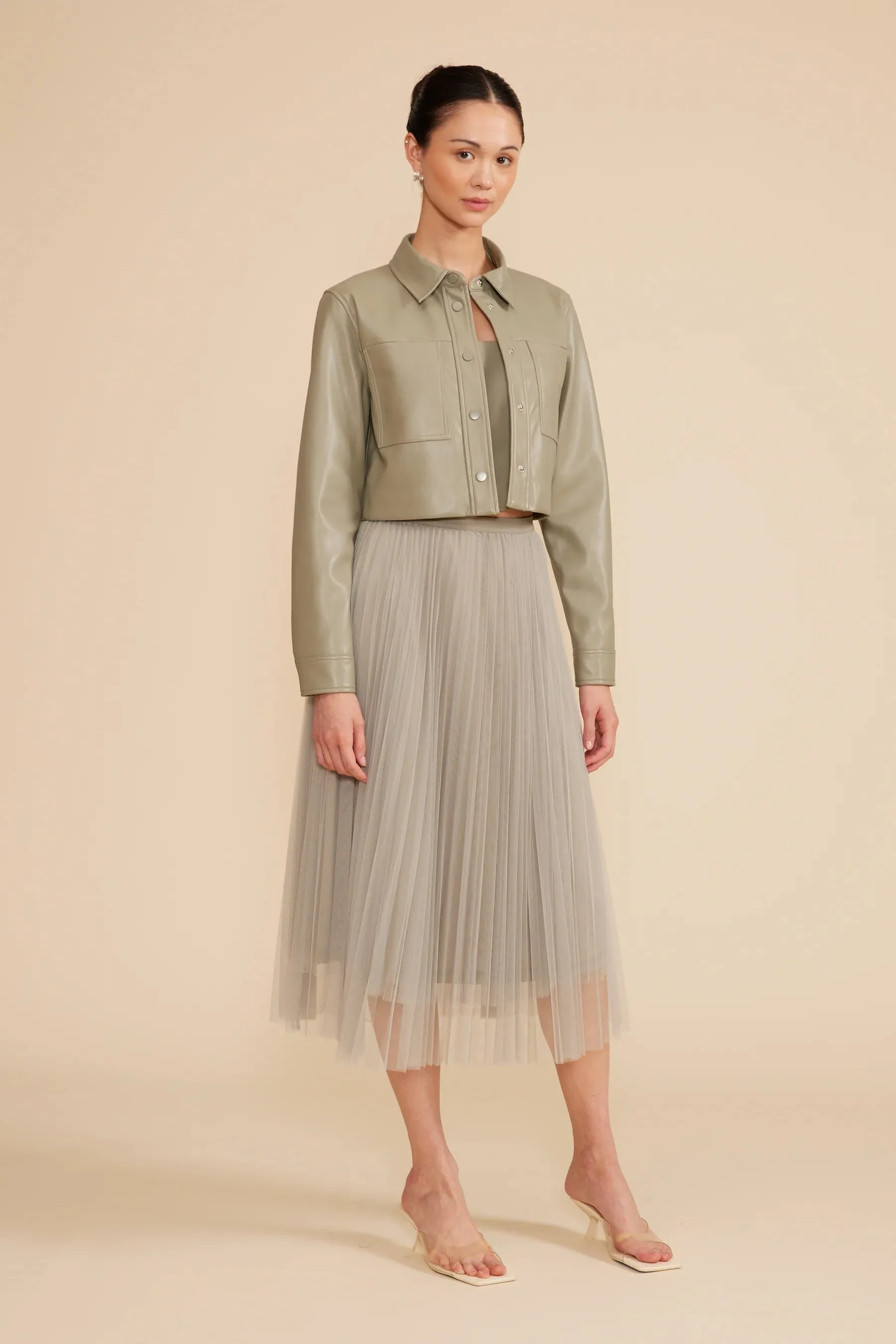 Sabine Cropped Faux Leather Jacket