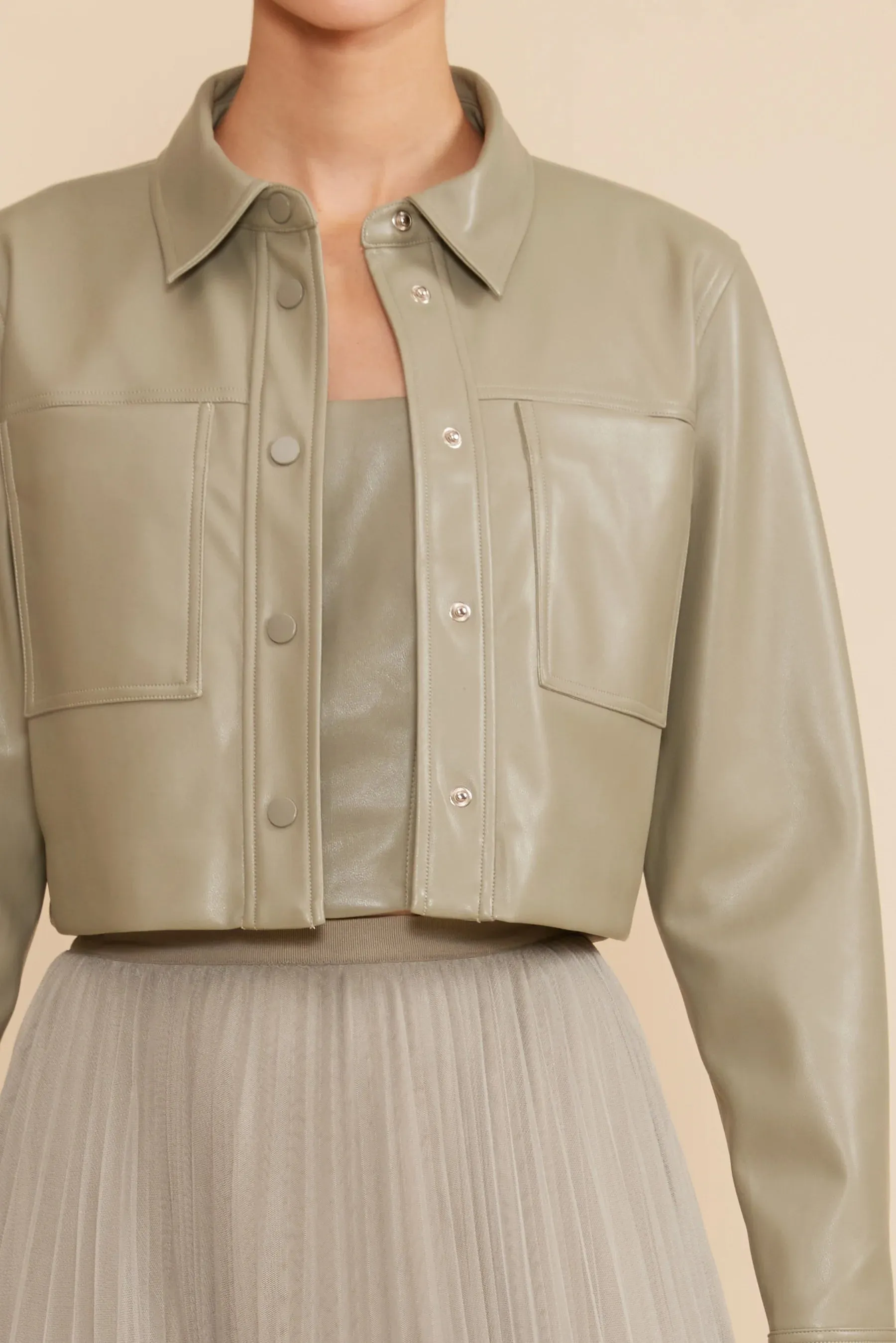 Sabine Cropped Faux Leather Jacket