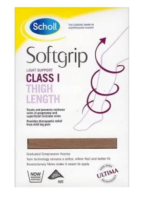 Scholl Softgrip Stockings Class 1 Thigh Length Closed Toe Natural Medium