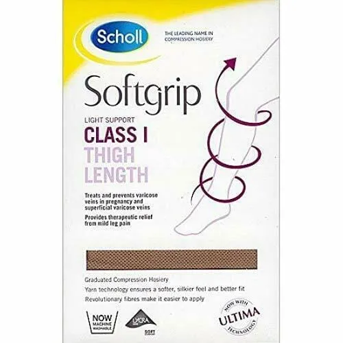 Scholl Softgrip Ultima Class I Thigh Length Closed Toe Stockings Natural Small