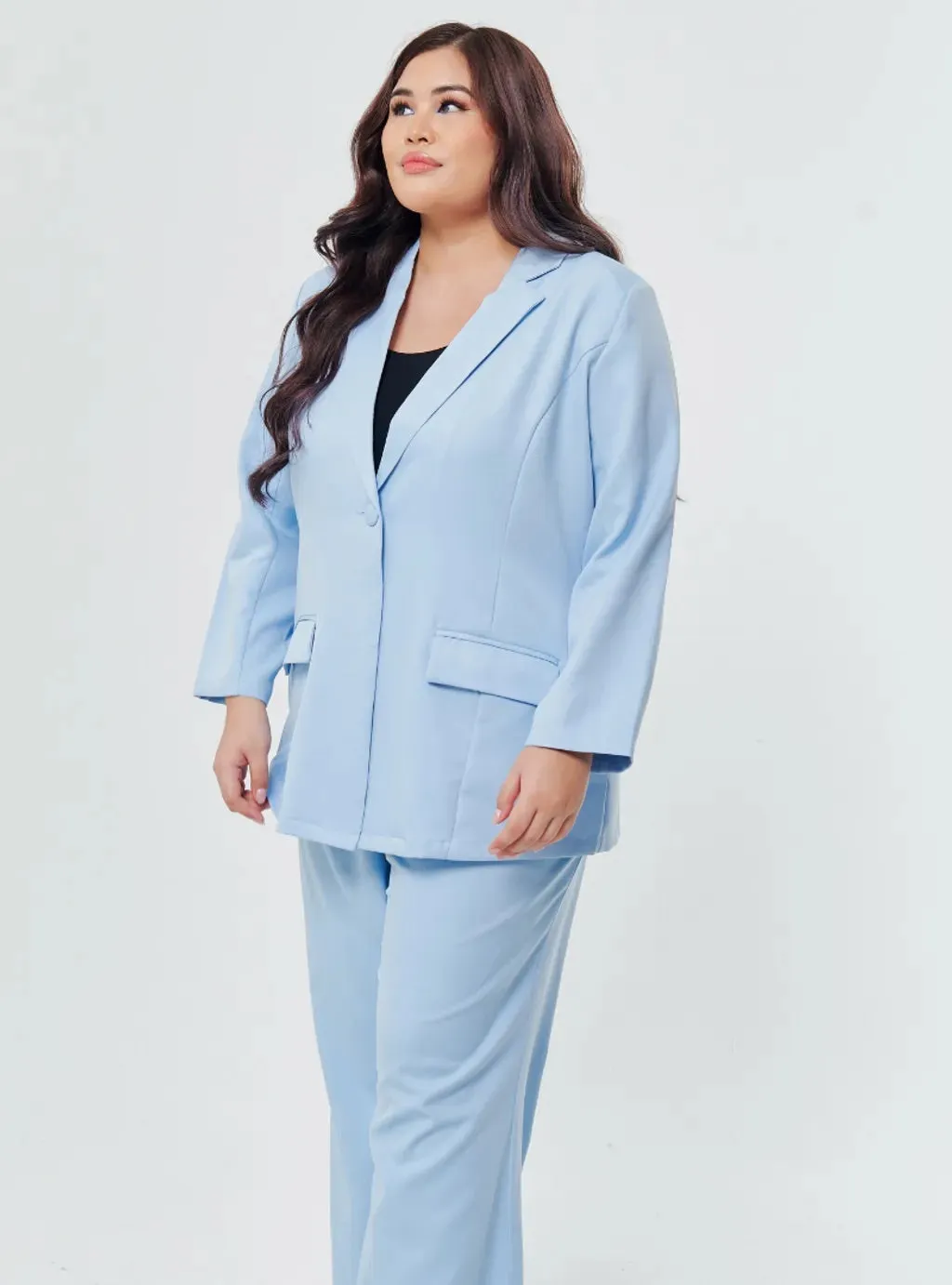 Set Lapel Collar Blazer with Bootcut Tuxedo Pants