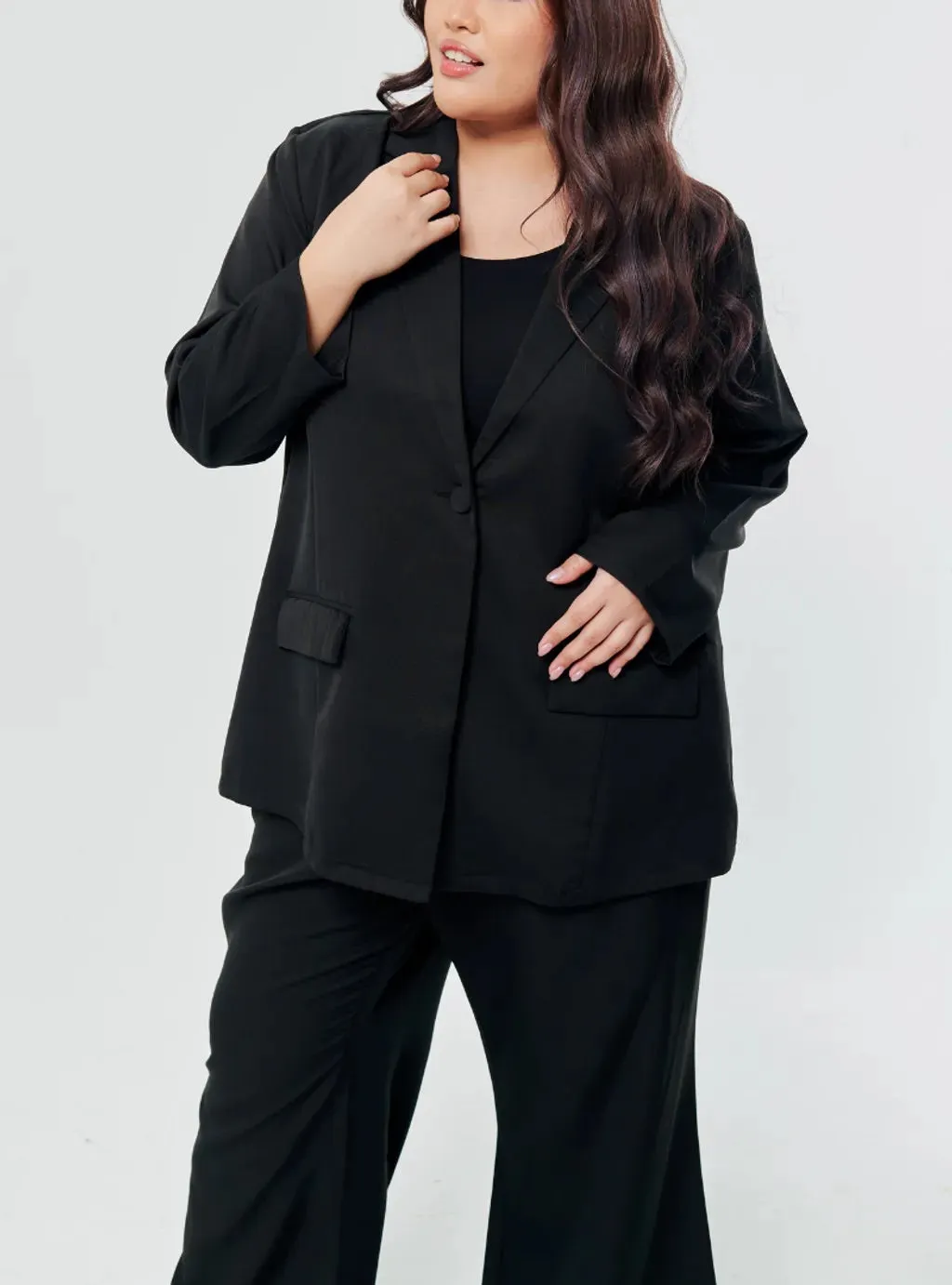 Set Lapel Collar Blazer with Bootcut Tuxedo Pants