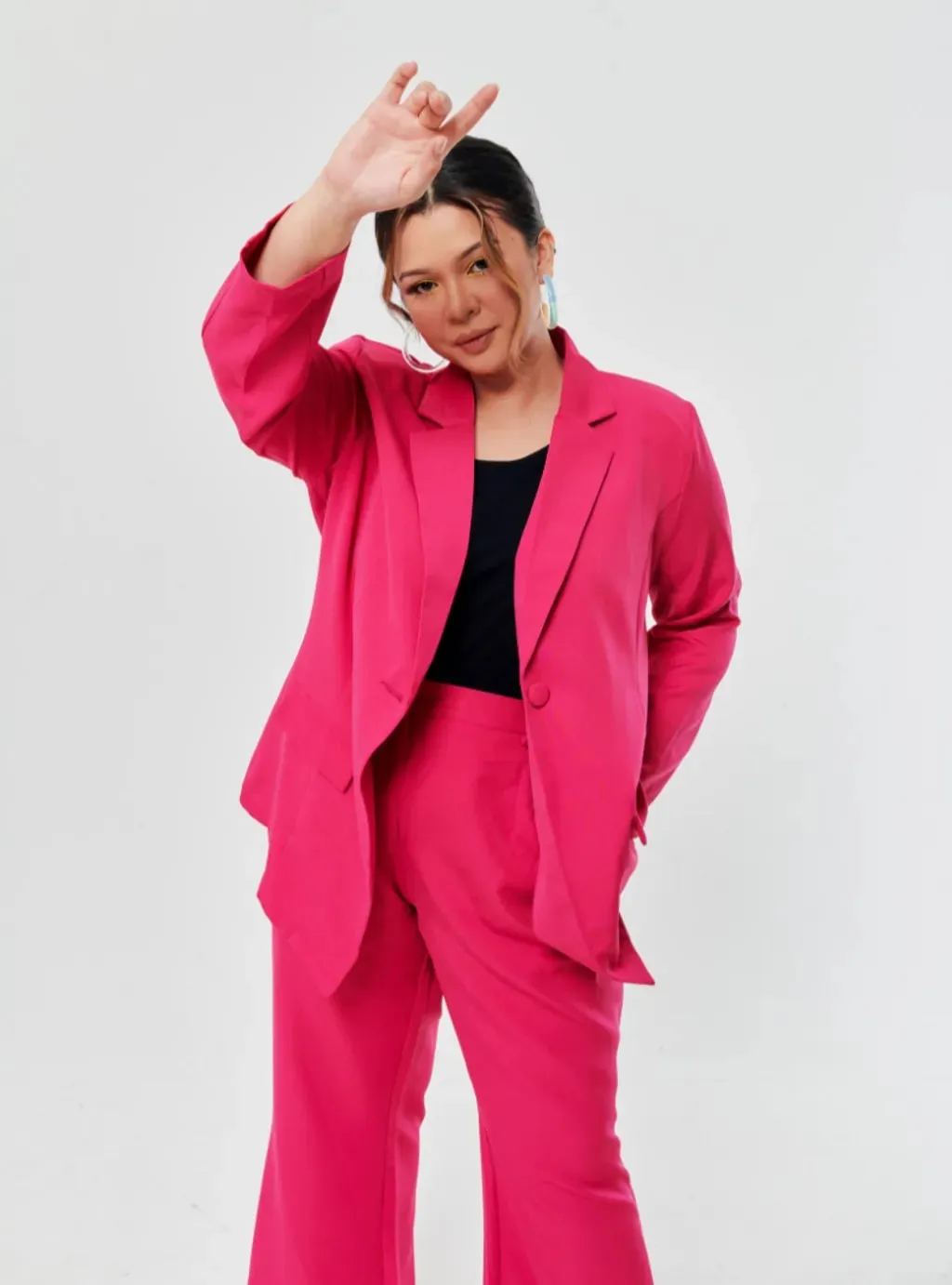 Set Lapel Collar Blazer with Bootcut Tuxedo Pants