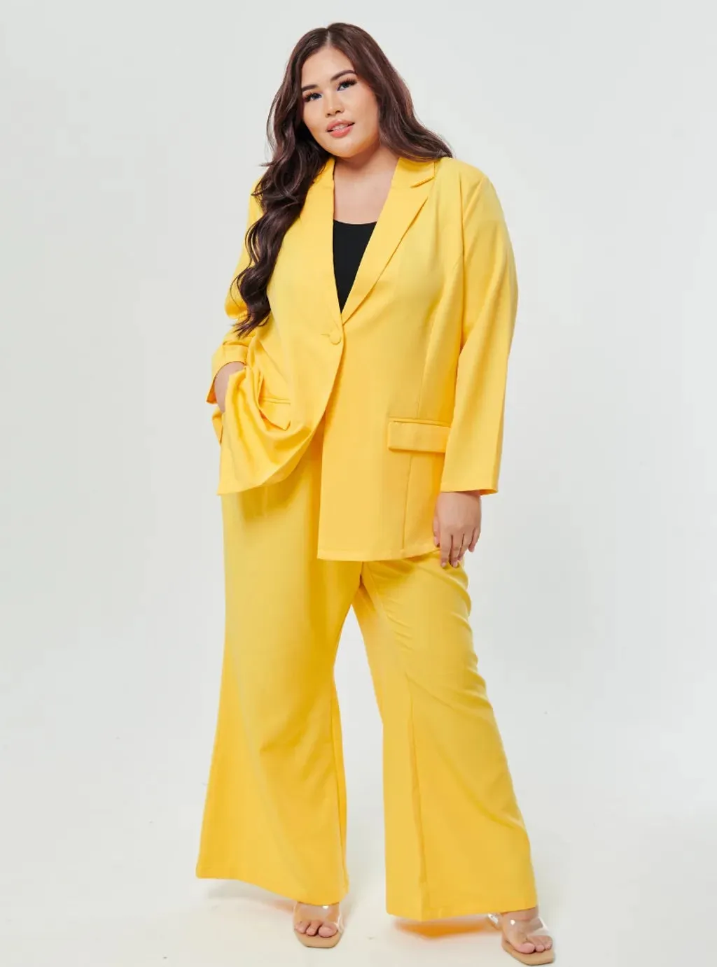 Set Lapel Collar Blazer with Bootcut Tuxedo Pants