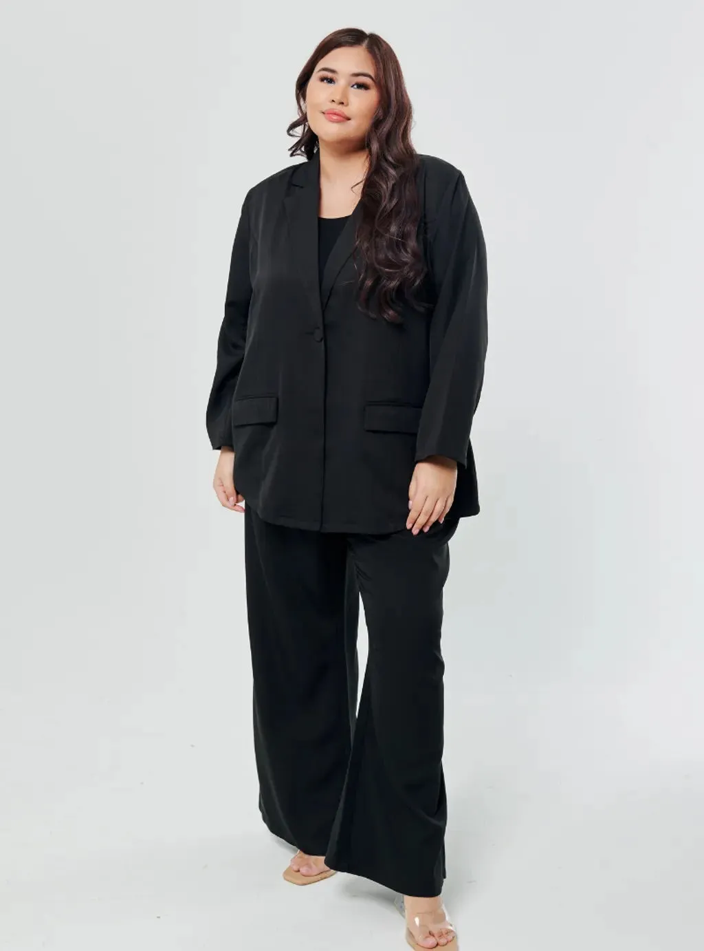 Set Lapel Collar Blazer with Bootcut Tuxedo Pants