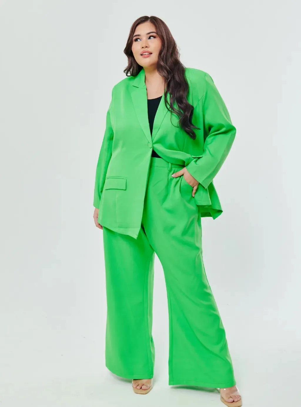 Set Lapel Collar Blazer with Bootcut Tuxedo Pants