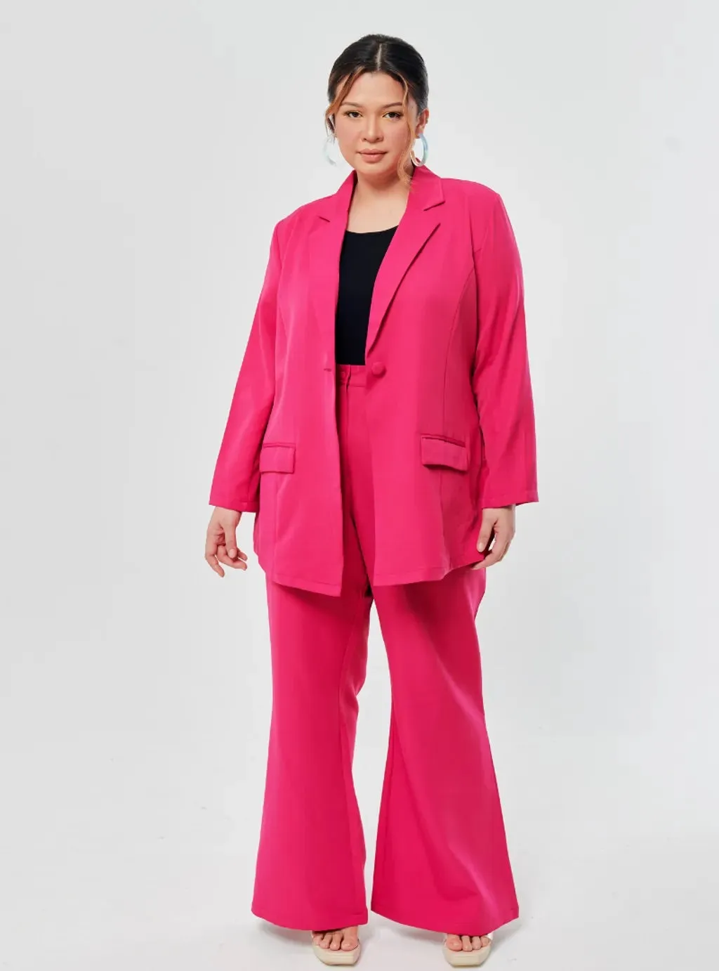 Set Lapel Collar Blazer with Bootcut Tuxedo Pants