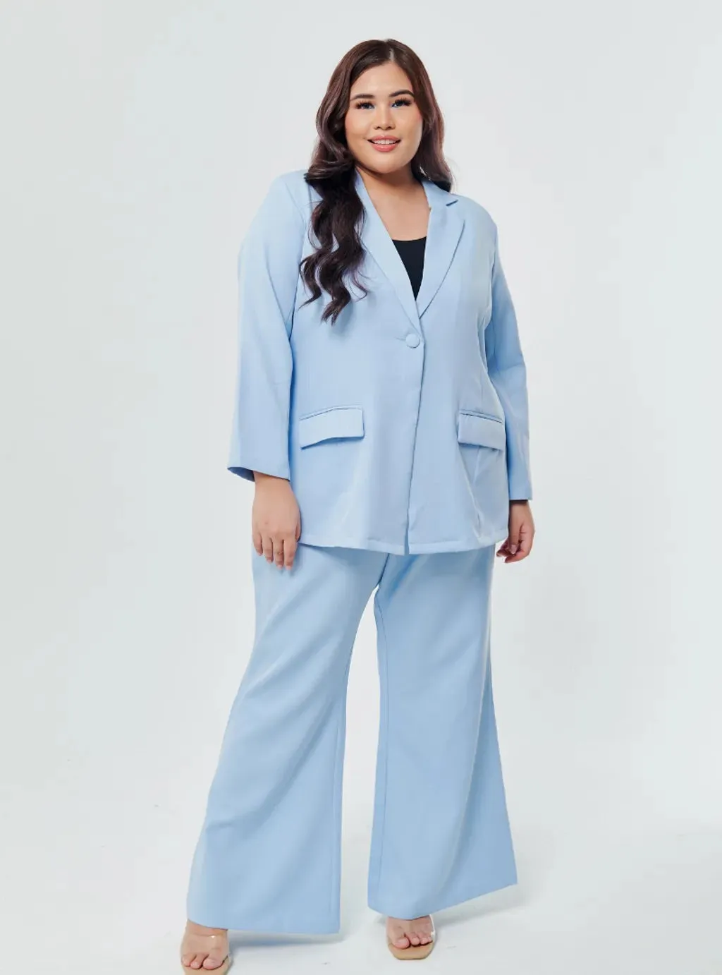 Set Lapel Collar Blazer with Bootcut Tuxedo Pants