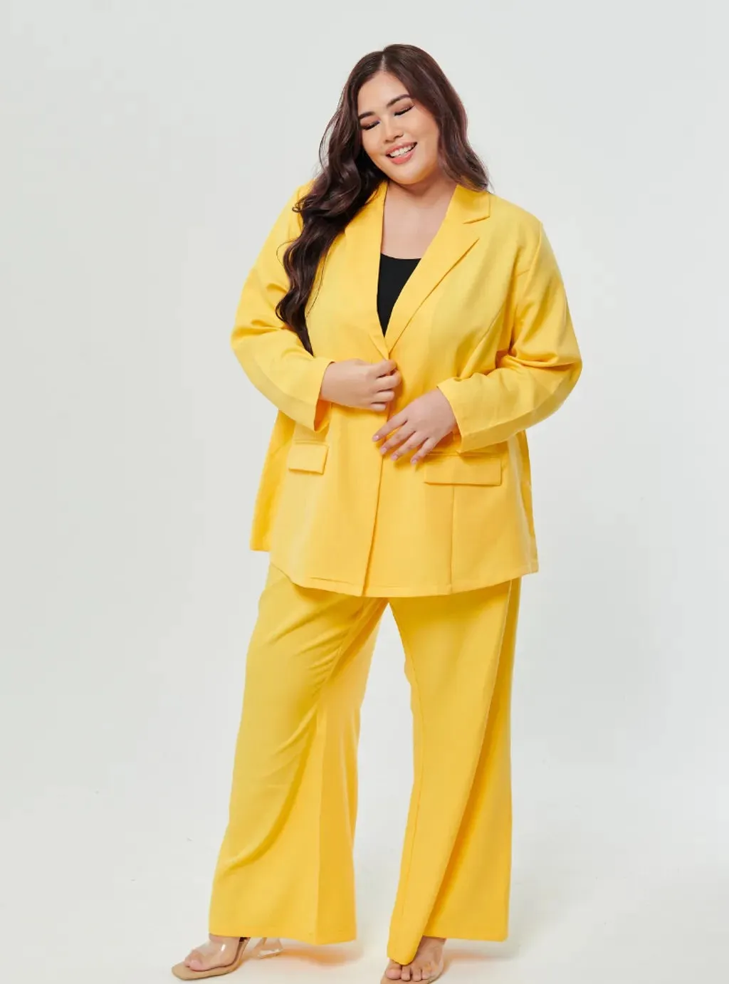 Set Lapel Collar Blazer with Bootcut Tuxedo Pants