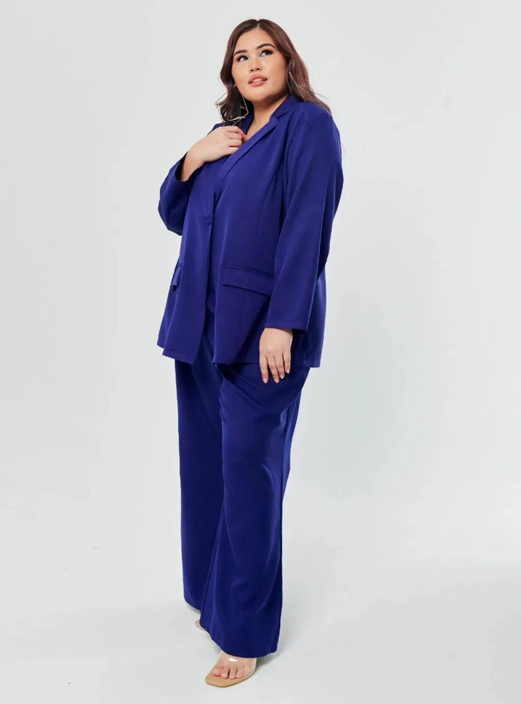 Set Lapel Collar Blazer with Bootcut Tuxedo Pants