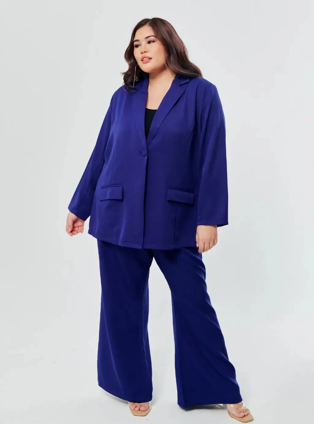 Set Lapel Collar Blazer with Bootcut Tuxedo Pants