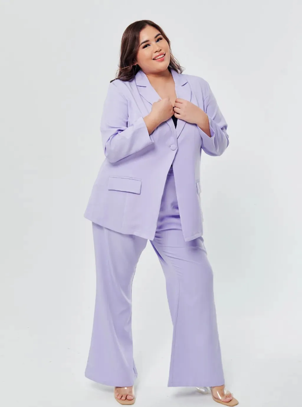 Set Lapel Collar Blazer with Bootcut Tuxedo Pants