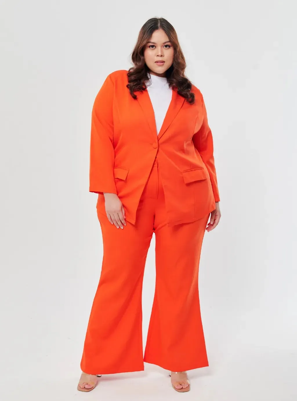 Set Lapel Collar Blazer with Bootcut Tuxedo Pants
