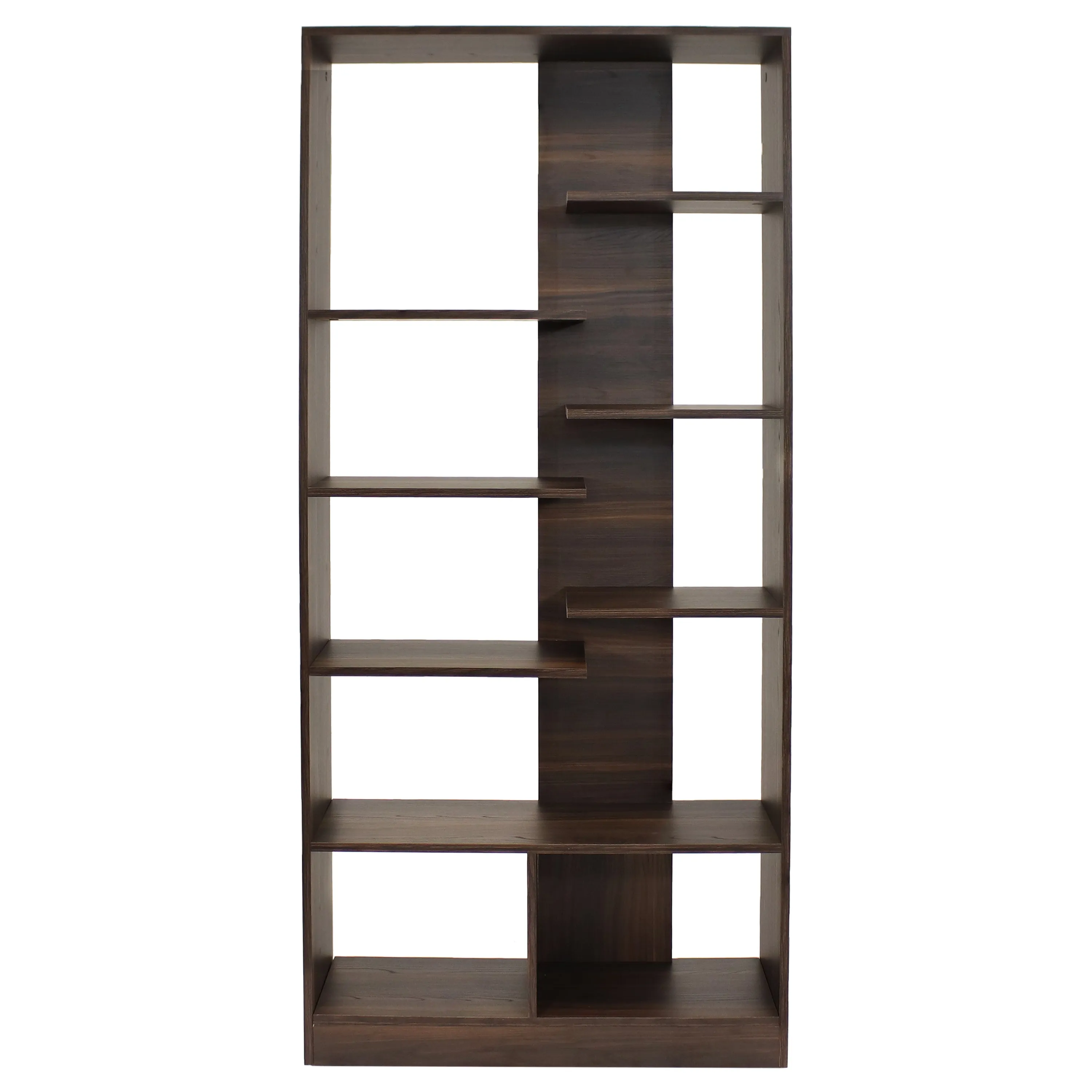 Sunnydaze Rosalee 9-Tier Open-Back Bookshelf with Staggered Shelves