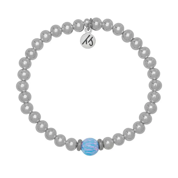 The Cape Bracelet - Silver Steel with Denim Blue Opal Ball