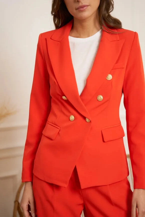 Timeless Fitted Blazer Jacket with Gold Double-Breasted Buttons  Orange