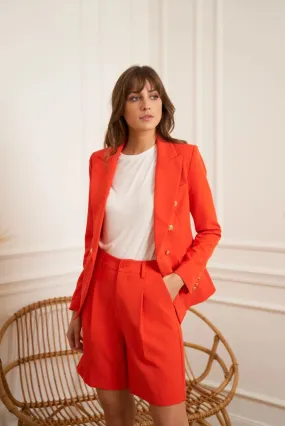 Timeless Fitted Blazer Jacket with Gold Double-Breasted Buttons  Orange