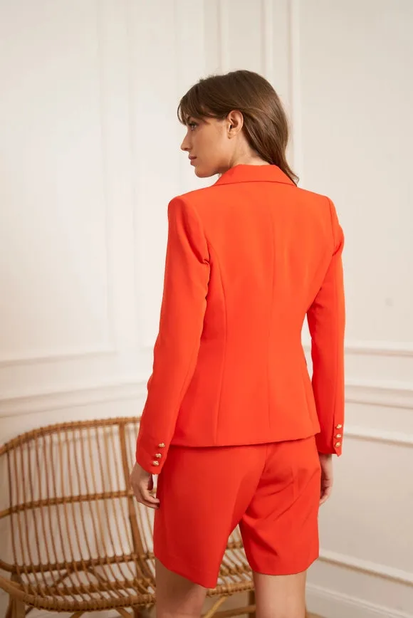 Timeless Fitted Blazer Jacket with Gold Double-Breasted Buttons  Orange