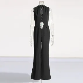 Trend4us Women's Luxe Embellished Plunge Jumpsuit