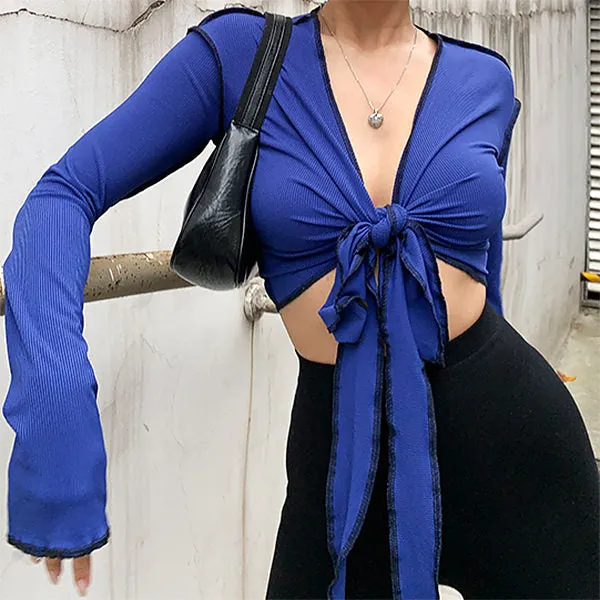 Trouble Maker Tie Front Crop Top