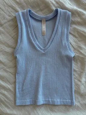 Two Tone V-Neck Tank - Lavender Sky