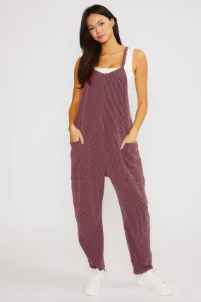 Wave Ribbed Jumpsuit in Maroon