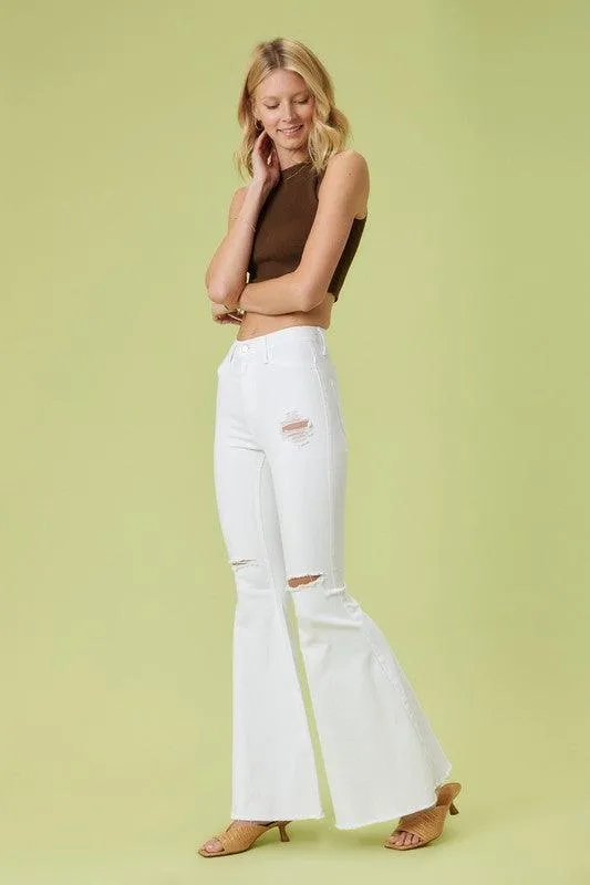White Pants High Rise Flare Leg Jeans