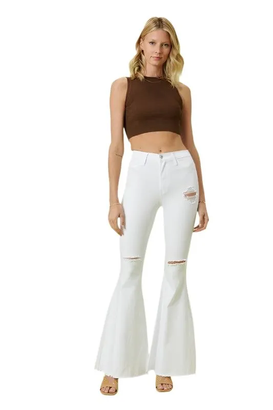 White Pants High Rise Flare Leg Jeans