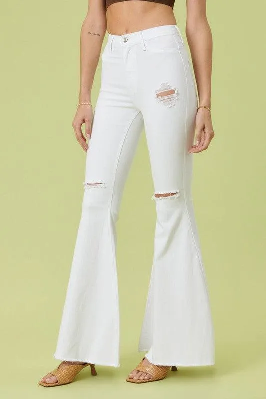 White Pants High Rise Flare Leg Jeans