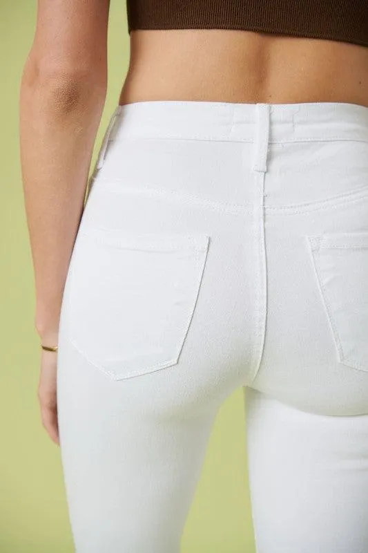White Pants High Rise Flare Leg Jeans