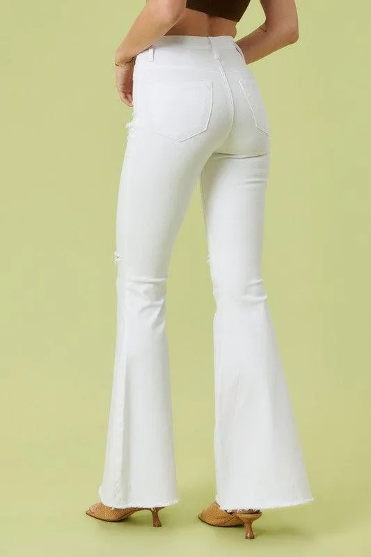 White Pants High Rise Flare Leg Jeans
