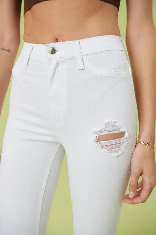 White Pants High Rise Flare Leg Jeans