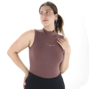 Women's Crew Neck Open Back Bodysuit,Brown
