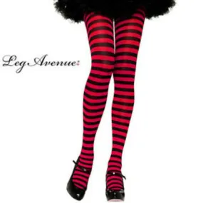 Womens Nylon Black/Red Stripe Tights - One Size Fits Most