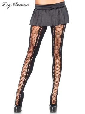 Womens Seamless Opaque Faux Lace Up Tights
